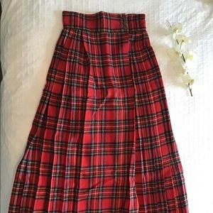 ANNE KLEIN Plaid long wrap kilt skirt floor length